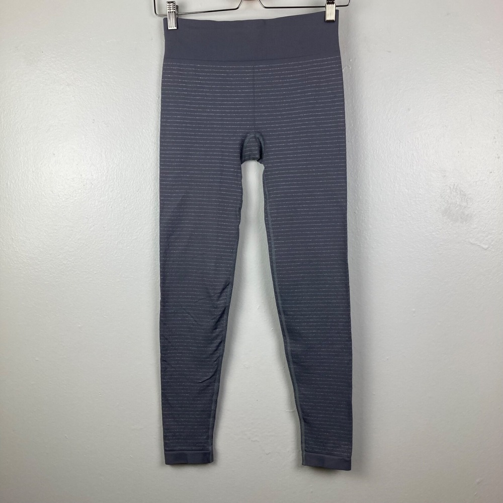 Athleta Shimmer Stripe Activewear Gray Leggins Size Small